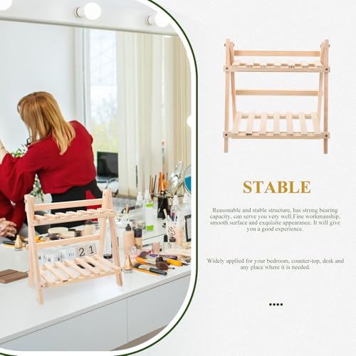 Étagère de rangement bureau bois pliable compacte à 2 niveaux - 5