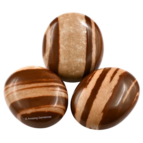 Image of Amazing Gemstone Narmada Shiva Lingam Crystals and Healing Stones - Large Palm Stone Crystals Piedra - Crystal for Good Luck, Positive Energy, Meditation - Unique Stocking Stuffers Gifts for Women