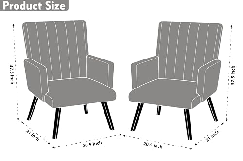 Image of Rosebell Modern Velvet Office Chairs Set of 2 with Armrests & Metal Legs | Upholstered High Back Leisure Chairs for Living Room, Bedroom, Office, Cafe & Dining Room | Grey