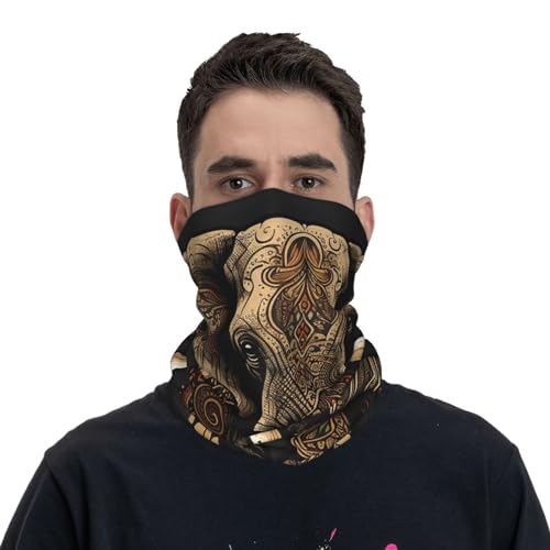 Elephant Ethnic Indian traditional brown Neck Gaiter Face Cover Scarf Balaclava Bandana for Women Men Gaiter Mask for Motorcycle Cycling Riding Skiing Party miniatura 2