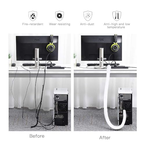 Image of AGPTEK Cable Sleeve Cover, 10ft - 4 /5 inch Desk Cord Organizer Cable Hider, Home Office Wire Management Computer TV Wire Loom Tubing, Pet Proof Cord Protector, from Cat Dog Chewing, White