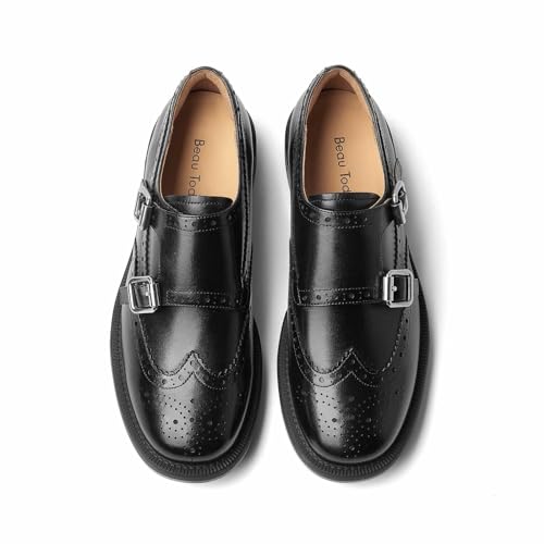 Image of BEAU TODAY Women Monk Strap Loafers Cap Toe Business Causal Loafer Shoes