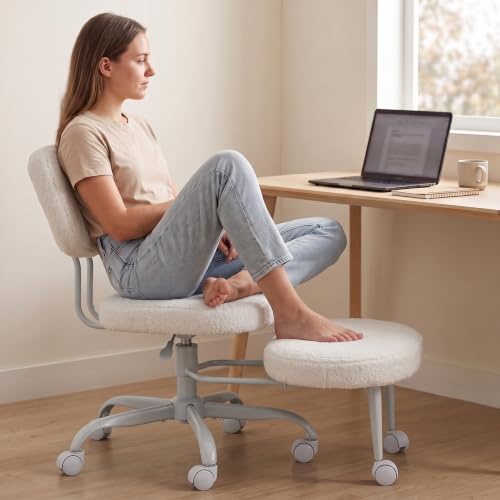 Image of DROGO Meditura Ergonomic Cross Legged Office Chair with 360 Wheels, ADHD Chair for Adults, Meditation Chair, Yoga Office Chair, Comfortable Back Support, 4.7' Adjustable Height & Recline (Off /White)