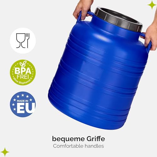 Garronda 60 Liter BPA-freies Fass und Futtertonne, Weithalsfass, Wassertank und Behälter mit Deckel für Sauerkraut sowie Surfass Pökelfass für Fleisch GD-0087, Blau