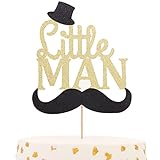Little Man Cake Topper for Baby Shower - Little Man Birthday Decorations - Mustache Cake Topper(LITTLE MAN TOPPER)