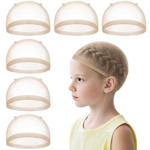 MORGLES Wig Cap for Kids, 6 Pcs Stretchy HD Wig Cap for Halloween, Cosplay, Party, Small Size Stocking Cap for Wigs