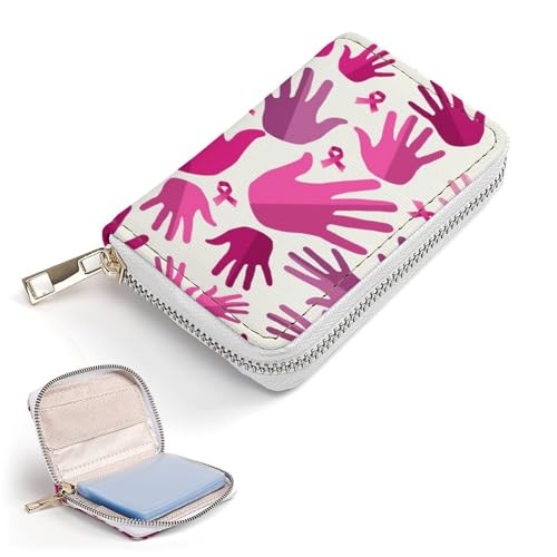 Women Leather Coin wallet, Key Change Organizer Zipper Card Holder Purse Clutch Pouch Pocket 4.5x3.15 in Print Breast Cancer Awareness Pink Ribbons2