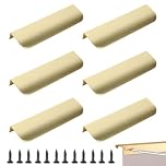 Mistillion 6 Pack Brushed Gold Cabinet Handles, 80mm Anodized Aluminium Finger Edge Pulls, 64mm Hole Centres, Modern Concealed Drawer Pulls for Kitchen Cupboard Wardrobe Bathroom Furniture