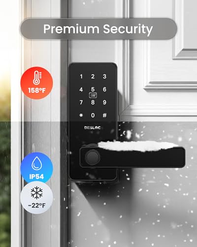 DESLOC B200L Fingerprint Smart Lock with Handle, Keyless Entry Door Locks for Front Door and Bedrooms, App Control, Touchscreen Keypad, Auto-Lock, 12-Month Battery, Emergency Power Port, IP54 Black thumbnail 6