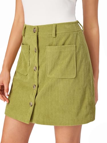 CIDER Womens Corduroy A Line Mini Casual Skirt Button Down with Pocket 2025 Fall3
