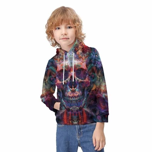Sweat à capuche enfant imprimé crâne 3D avec poche pour hiver - 3
