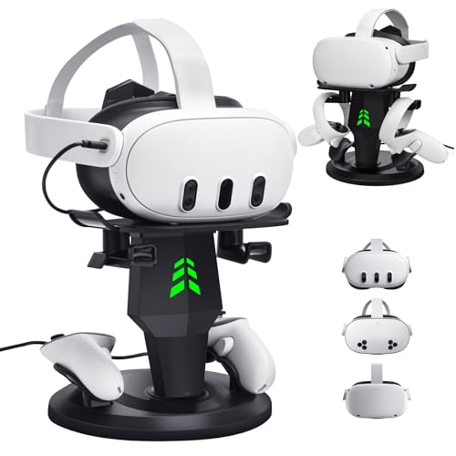 Image of TechKen VR Charging Dock for Meta Quest 3S /Quest 3 /Quest 2, Vertical VR Stand & Charging Station, Fast Charge Headset with Type-C Cable, Supports Controllers with Grip Covers & Elite Straps