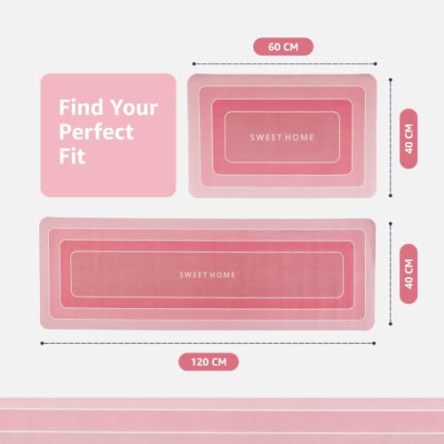 Image of Amazon Brand - Solimo Silicone Kitchen & Bath Mat (Pack of 2) | Pink | Anti-Fatigue Comfort Foam | Waterproof & Anti-Slip | 60 x 40 cm & 40 x 120 cm| Quick-Dry & Easy Clean