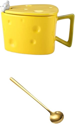 Luxshiny Tazas de café expreso, taza de café con queso, taza de cerámica con forma de queso, taza con cuchara para té, agua, café, espresso,