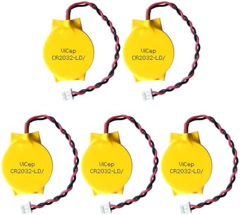ViCep 5-Pack CR2032 CMOS Battery 3V Motherboard BIOS Battery with 2 Wire Leads and MOLEX Connector Computer Replacement