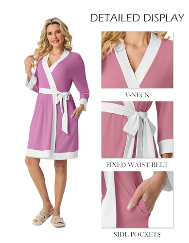 Image of PrinStory Womens Robe Knit Kimono Bathrobe Lightweight Soft Sleepwear Knee Length Lounge Robes