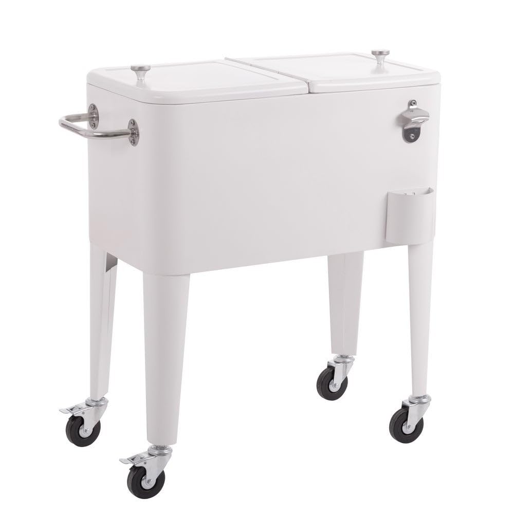 LOLAhome Nevera Carrito Vintage para Exterior, Blanco, 56 litros Capacidad | De Acero con tratamiento Epoxi para Exterior. Carrito de bebidas retro auxiliar con isotermo. Para barbacoa y celebraciones
