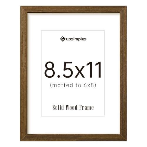Image of upsimples 8.5 By 11 Picture Frame Solid Wooden, Nursery Decor, 1Pcs Brown | 100% Solid Wood, Fit 6x8 with Mat and 8.5x11 Photo, Wall Decor or Tabletop Display, Safe For Nursery Kids Room