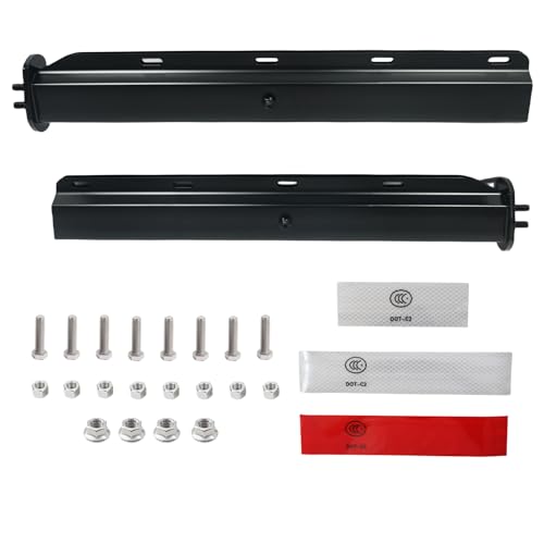 Image of 2 Pack Black Heavy Duty Straight Spring Loaded Mud Flap Hanger Bracket Mudflap Holder Set for Semi Trucks 1-1 /8 inch Bolt Spacing 29.5 inch Length with Reflective Strip Sticker (Bolt Spacing 1-1 /8 inch)