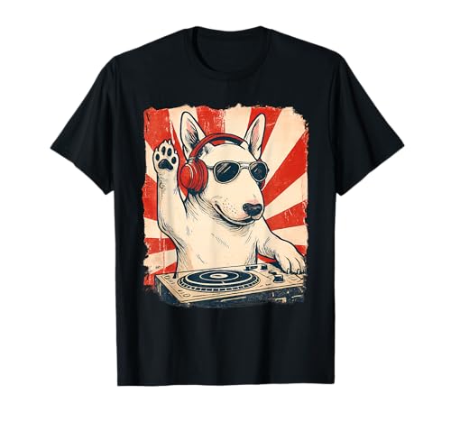 Inglés Bull Terrier DJ House Music Retro Dog Lover Camiseta