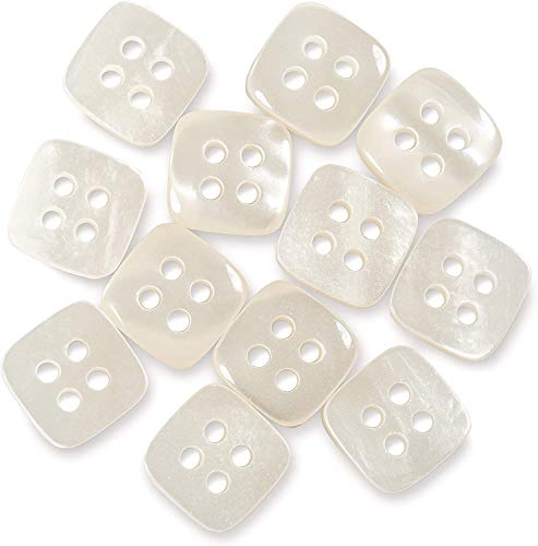 Sewing Buttons 4 Hole Square Shirt Buttons 16L White 0.4In Pack Of 12 #TOP8