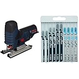 Bosch Blau +GST 12 V-70, Akku-Stichsäge, 0.601.5A1.001 + Bosch Professional 10tlg. Stichsägenblätter Set Basic (Metall und Holz, Zubehör für Stichsägen mit T-Schaftaufnahme)