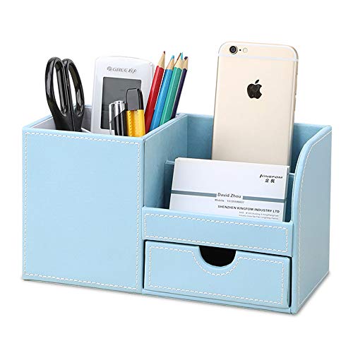 KINGFOM 4 Compartiments Multi-fonctionnels Organisateur de Bureau (bleu) Cover