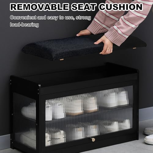 Banc à chaussures en bambou jaune avec coussin pour entrée - 5