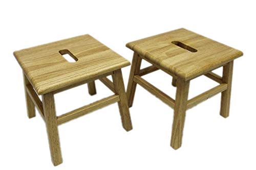 eHemco Set of 2 Hardwood Footstools in Natural Finish