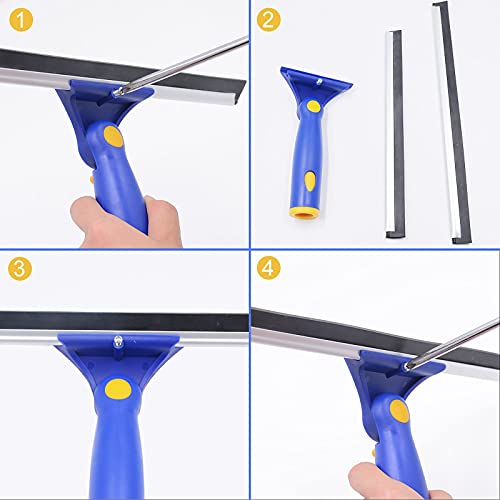 Ittaho Squeegee For Window Cleaning,10" Squeegee & 11" Microfiber Scrubber Combi With Stainless Steel Pole,Extendable Squeegee Window Cleaner For Car,Sliding Door,Shower Glass Door-Swivel Style-2 Pads #TOP7