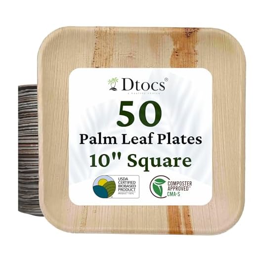 Dtocs Palm Leaf Plates 10 Inch Square 50 Pack Dinner Plate | Disposable Bamboo Plate Like Compostable Plates, Charcuterie Board, Cheese Platter | Wedding Plate Set Better Than Paper Plates