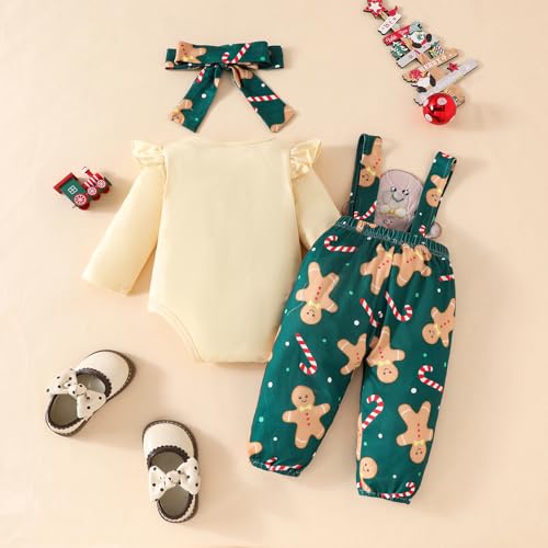 FIOMVA Baby Girl Christmas Outfit Newborn Romper Gingerbread Pants Set Fall Winter Infant Clothes First Christmas Outfits4