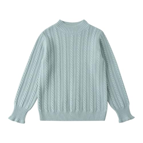 Girls Ribbed Knit Sweater Long Sleeve Crew Neck Pullover Sweater Clothes Kids Plain Soft Fall Winter Lined Tops Clothes