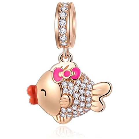 Sambaah Rose Gold Fish Charm Sterling Silver Ocean Charm Pendant Lucky Charm with Cubic Zircona for Women Bracelets Cover