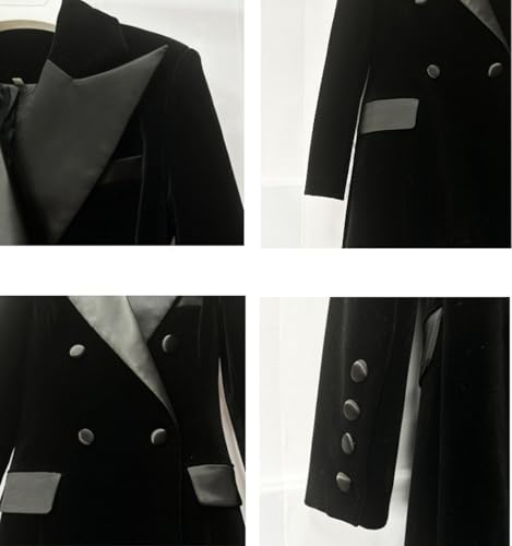 Women's Velvet Long Coat Double Breasted Buttons Blazer Formal Banquet Outfits3