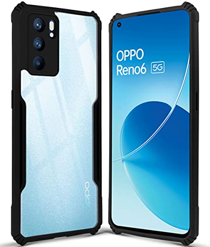 Image of Jkobi Back Cover Case for Oppo Reno6 5G | Reno 6 5G (Crystal Glass Back | Camera Protection | Shockproof Bumpers | Professional Black)