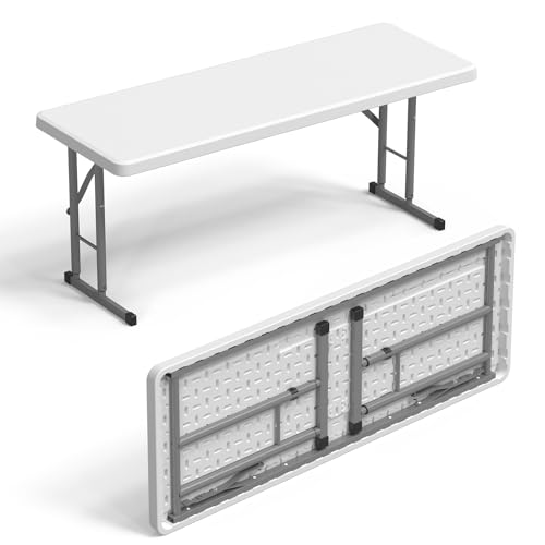 VINGLI 4 FT Narrow Folding Table Premium Quality HDPE Material and Sturdy Metal Frame Perfect for Buffet Seminar Party Training Home Work White