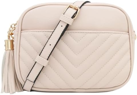 FashionPuzzle Chevron Quilted Crossbody Camera Bag with Chain Str...