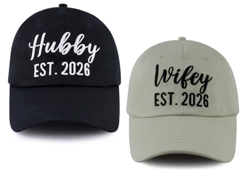TypasTdqk Engagement Gifts for Couples Wifey & Hubby Est 2026 Baseball Caps New Mr Mrs Hat Anniversary Honeymoon Birthday Gifts for Husband Wife Couples Black Beige