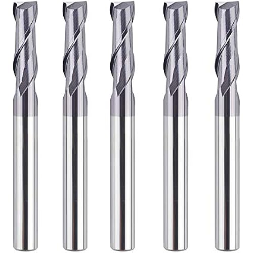 SpeTool 5PCS 2 Flutes Square Nose End Mill Set Power Milling Machine Carbide Upcut CNC Router Bits Tiain Coated, 1/4 inch Shank, 2 1/2 inches Long Overall