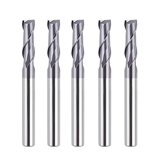 SpeTool 5PCS 2 Flutes Square Nose End Mill Set Power Milling Machine Carbide Upcut CNC Router Bits Tiain Coated, 1/4 inch Shank, 2 1/2 inches Long Overall