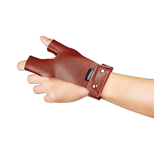 Huntingdoor Archery Hand Guard Shooting Glove Hand Protector Traditional Longbow Protective Gear Cow Leather For Left Hand Shooters Brown #TOP9