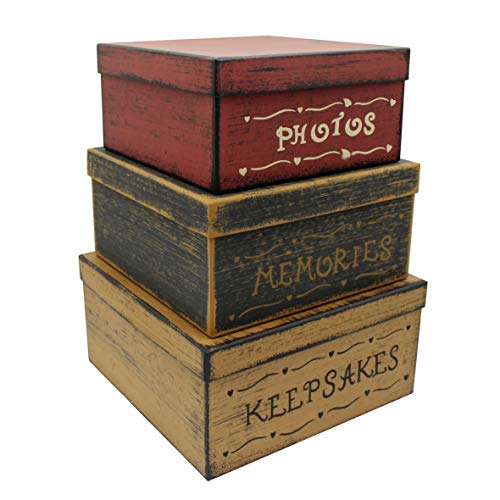 CVHOMEDECO. Primitivos Cuadrados Antiguos Fotos, Recuerdos, Recuerdos Cajas Nido de Cartón, Grandes 27,9 x 27,9 x 14 cm. Juego de 3.