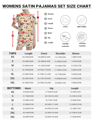Image of Funny Pajamas for Women Set Print Satin Loungewear Pjs Short Sleeve Button Down Top and Shorts Sets Sleepwear XS-3XL