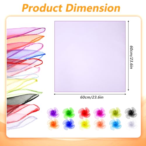 12 Pcs 50s Retro Chiffon Sheer Square Neck Head Scarf for Women Lightweight 12 Colors Juggling Dance Scarf 23.6 Inches Solid Color Bandana Ribbon Scarves 1950's Plain Handkerchief for Women Girls2