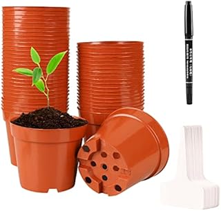 FUCNEN 10cm Plant Pots Small Plastic Plant Pots 50PCS Small Seedling Pots Gardening Pot for Seedlings Plant Cuttings Gardening Seed Starting Pots Terracotta Coloured Small Flower Pot Nursery Pot