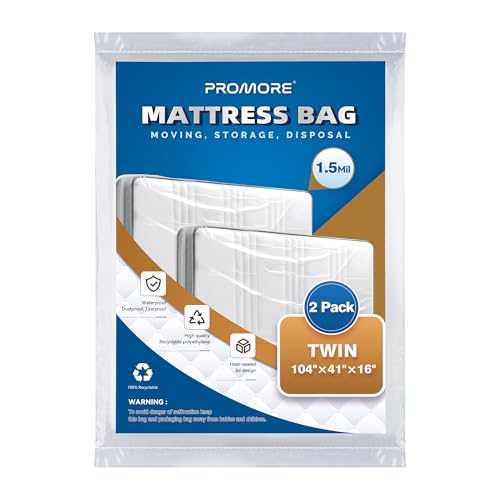 PROMORE 2 Packs Cobertura de colchão de plástico saco protetor de colchão saco de armazenamento reutilizável impermeável para movimentos, 264 x 104 x 40 cm 1,5 m