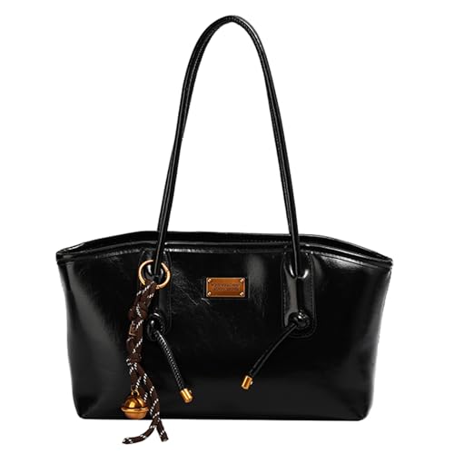 Leather Shoulder Bag for Women - Small Hobo Purse Trendy Handbag Retro Bowler Bag with Bell Decoration