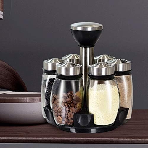 Glass Spice Jar Rotating Seasoning Box Salt Sugar Pepper Shaker Condiments Storage Bottle Holder Kitchen Gadget