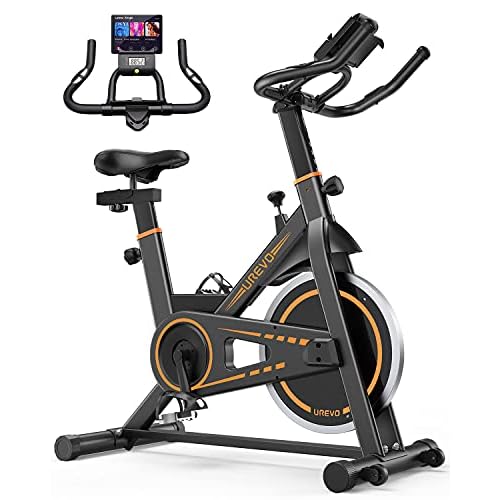 Heimtrainer Fahrrad, UREVO 10kg Schwungrad Spinning Bike Indoor mit 120 kg Gewichtskapazität, einstellbarem Widerstand und LCD-Monitor für Heimtraining